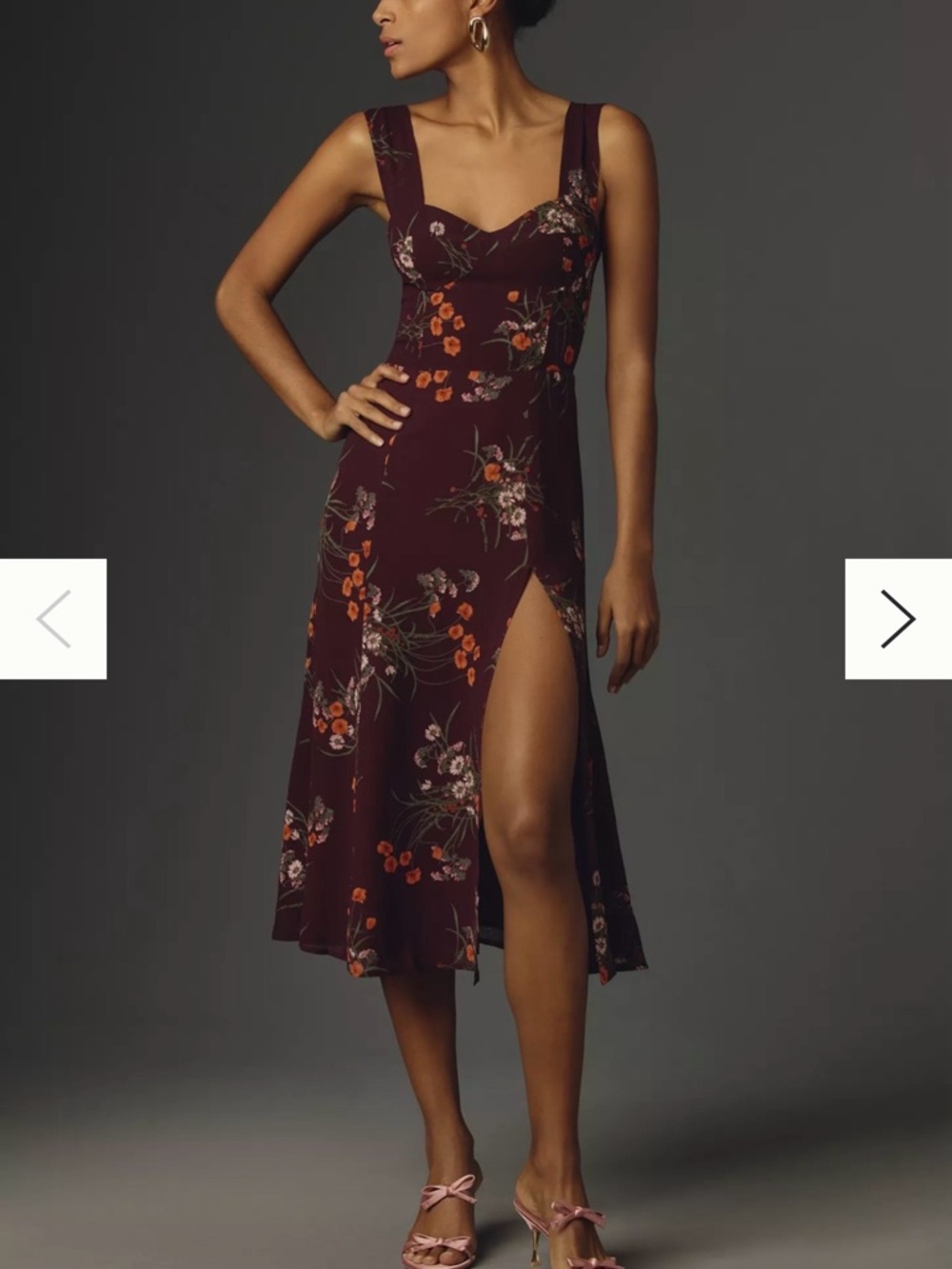Reformation Floral Sweetheart Midi Dress in Deep Burgundy